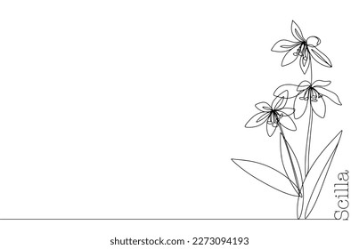 Scaffold para impresiones, logotipos y diversos usos. Flor de primavera en una línea. Una flor poco común entre las cebollas. Ilustración del vector