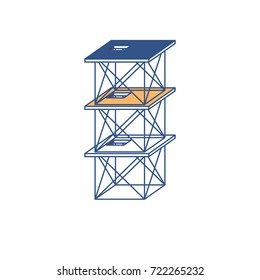 scaffold three floors in color sections silhouette vector illustration