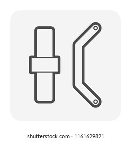 Scaffolding component icon. Consist of joint pin. Also called coupling pin, insert pin and connect pin. And locking arm or steel arm lock use as safety device to hold stacked frame safe and secure.