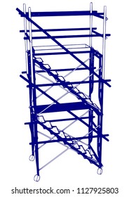 Scaffolding frame 2 floors Japanese standard type isolated on white background. Can be fill dimension or other safety standard by user. Use for construction content or scaffolding rental vendor.