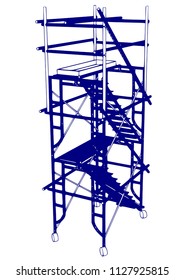 Scaffolding frame 2 floors Japanese standard type isolated on white background. Can be fill dimension or other safety standard by user. Use for construction content or scaffolding rental vendor.