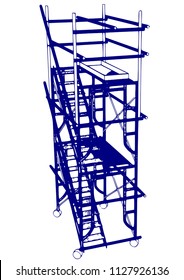 Scaffolding frame 2 floors Japanese standard type isolated on white background. Can be fill dimension or other safety standard by user. Use for construction content or scaffolding rental vendor.