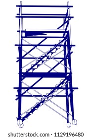 Scaffolding frame 2 floors Japanese standard type isolated on white background. Can be fill dimension or other safety standard by user. Use for construction content or scaffolding rental vendor.