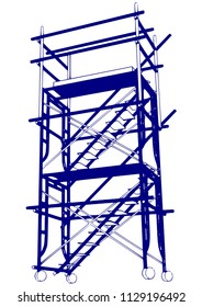 Scaffolding frame 2 floors Japanese standard type isolated on white background. Can be fill dimension or other safety standard by user. Use for construction content or scaffolding rental vendor.