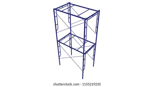 Scaffolding frame 2 floors Japanese standard type isolated on white background. Can be fill dimension or other safety standard by user. Use for construction content or scaffolding rental vendor.
