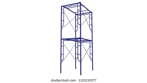 Scaffolding frame 2 floors Japanese standard type isolated on white background. Can be fill dimension or other safety standard by user. Use for construction content or scaffolding rental vendor.