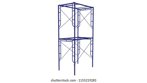 Scaffolding frame 2 floors Japanese standard type isolated on white background. Can be fill dimension or other safety standard by user. Use for construction content or scaffolding rental vendor.