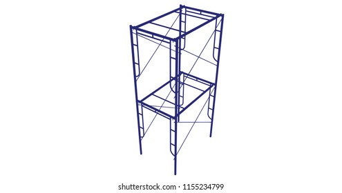 Scaffolding frame 2 floors Japanese standard type isolated on white background. Can be fill dimension or other safety standard by user. Use for construction content or scaffolding rental vendor.