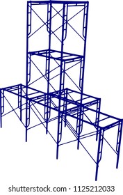 Scaffolding frame 3 floors Japanese standard type isolated on white background. Can be fill dimension or other safety standard by user. Use for construction content or scaffolding rental vendor.