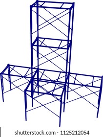 Scaffolding frame 3 floors Japanese standard type isolated on white background. Can be fill dimension or other safety standard by user. Use for construction content or scaffolding rental vendor.