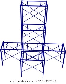 Scaffolding frame 3 floors Japanese standard type isolated on white background. Can be fill dimension or other safety standard by user. Use for construction content or scaffolding rental vendor.