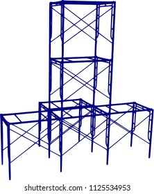 Scaffolding frame 3 floors Japanese standard type isolated on white background. Can be fill dimension or other safety standard by user. Use for construction content or scaffolding rental vendor.