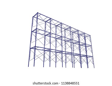 Scaffolding frame 3 floors Japanese standard type isolated on white background. Can be fill dimension or other safety standard by user. Use for construction content or scaffolding rental vendor.