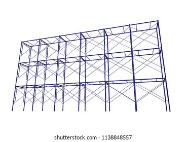 Scaffolding frame 3 floors Japanese standard type isolated on white background. Can be fill dimension or other safety standard by user. Use for construction content or scaffolding rental vendor.