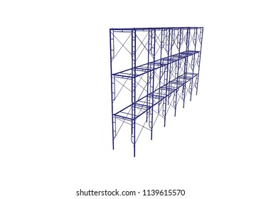 Scaffolding frame 3 floors Japanese standard type isolated on white background. Can be fill dimension or other safety standard by user. Use for construction content or scaffolding rental vendor.