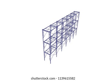 Scaffolding frame 3 floors Japanese standard type isolated on white background. Can be fill dimension or other safety standard by user. Use for construction content or scaffolding rental vendor.