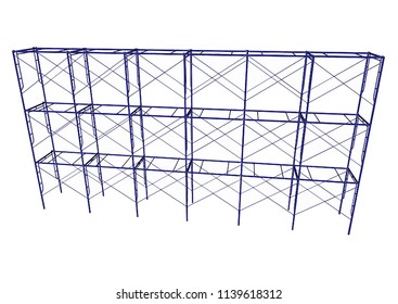 Scaffolding frame 3 floors Japanese standard type isolated on white background. Can be fill dimension or other safety standard by user. Use for construction content or scaffolding rental vendor.