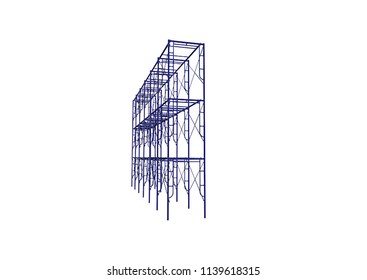 Scaffolding frame 3 floors Japanese standard type isolated on white background. Can be fill dimension or other safety standard by user. Use for construction content or scaffolding rental vendor.