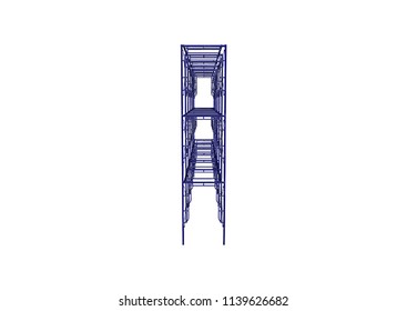 Scaffolding frame 3 floors Japanese standard type isolated on white background. Can be fill dimension or other safety standard by user. Use for construction content or scaffolding rental vendor.