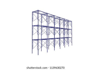 Scaffolding frame 3 floors Japanese standard type isolated on white background. Can be fill dimension or other safety standard by user. Use for construction content or scaffolding rental vendor.