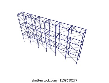 Scaffolding frame 3 floors Japanese standard type isolated on white background. Can be fill dimension or other safety standard by user. Use for construction content or scaffolding rental vendor.