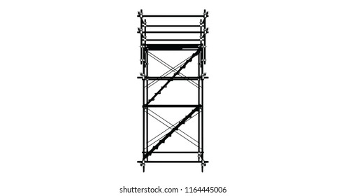 Scaffolding frame 3 floors Japanese standard type isolated on white background. Can be fill dimension or other safety standard by user. Use for construction content or scaffolding rental vendor.