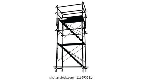 Scaffolding frame 3 floors Japanese standard type isolated on white background. Can be fill dimension or other safety standard by user. Use for construction content or scaffolding rental vendor.