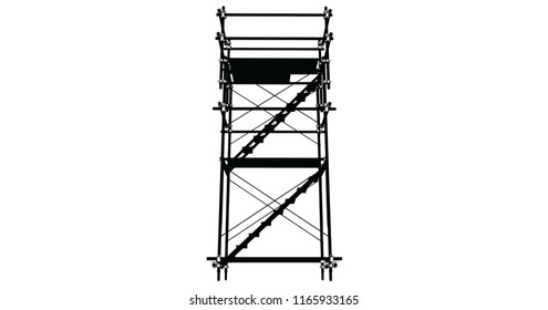 Scaffolding frame 3 floors Japanese standard type isolated on white background. Can be fill dimension or other safety standard by user. Use for construction content or scaffolding rental vendor.