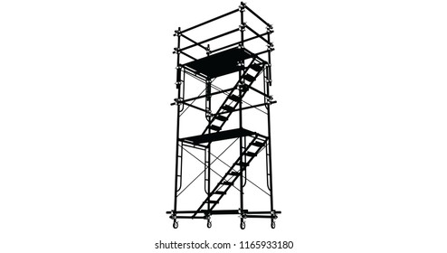 Scaffolding frame 3 floors Japanese standard type isolated on white background. Can be fill dimension or other safety standard by user. Use for construction content or scaffolding rental vendor.