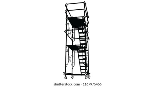 Scaffolding frame 3 floors Japanese standard type isolated on white background. Can be fill dimension or other safety standard by user. Use for construction content or scaffolding rental vendor.