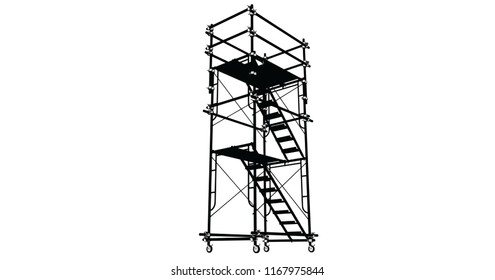 Scaffolding frame 3 floors Japanese standard type isolated on white background. Can be fill dimension or other safety standard by user. Use for construction content or scaffolding rental vendor.