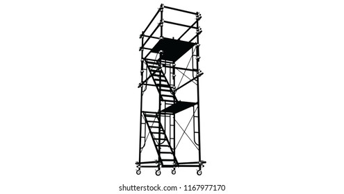 Scaffolding frame 3 floors Japanese standard type isolated on white background. Can be fill dimension or other safety standard by user. Use for construction content or scaffolding rental vendor.