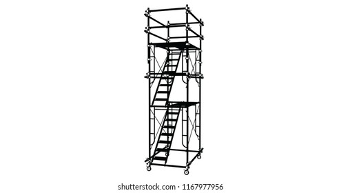 Scaffolding frame 3 floors Japanese standard type isolated on white background. Can be fill dimension or other safety standard by user. Use for construction content or scaffolding rental vendor.
