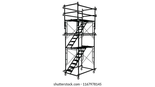 Scaffolding frame 3 floors Japanese standard type isolated on white background. Can be fill dimension or other safety standard by user. Use for construction content or scaffolding rental vendor.