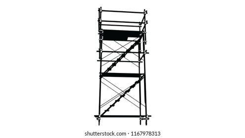 Scaffolding frame 3 floors Japanese standard type isolated on white background. Can be fill dimension or other safety standard by user. Use for construction content or scaffolding rental vendor.