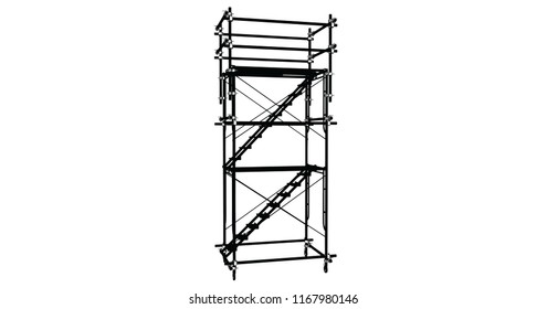 Scaffolding frame 3 floors Japanese standard type isolated on white background. Can be fill dimension or other safety standard by user. Use for construction content or scaffolding rental vendor.