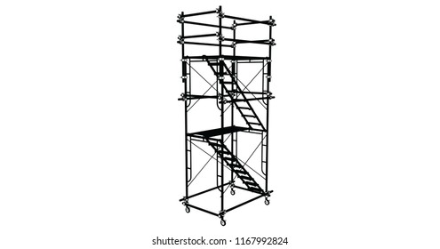 Scaffolding frame 3 floors Japanese standard type isolated on white background. Can be fill dimension or other safety standard by user. Use for construction content or scaffolding rental vendor.
