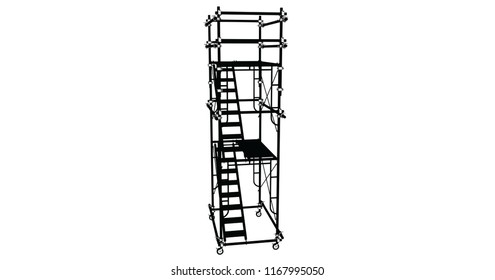 Scaffolding frame 3 floors Japanese standard type isolated on white background. Can be fill dimension or other safety standard by user. Use for construction content or scaffolding rental vendor.