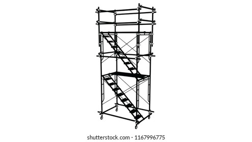 Scaffolding frame 3 floors Japanese standard type isolated on white background. Can be fill dimension or other safety standard by user. Use for construction content or scaffolding rental vendor.