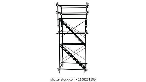 Scaffolding frame 3 floors Japanese standard type isolated on white background. Can be fill dimension or other safety standard by user. Use for construction content or scaffolding rental vendor.