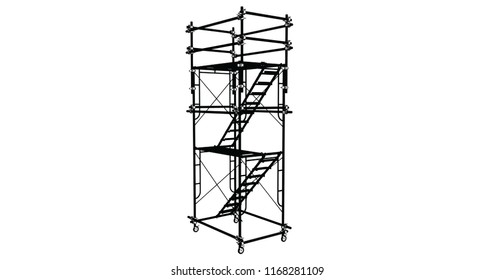 Scaffolding frame 3 floors Japanese standard type isolated on white background. Can be fill dimension or other safety standard by user. Use for construction content or scaffolding rental vendor.