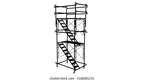 Scaffolding frame 3 floors Japanese standard type isolated on white background. Can be fill dimension or other safety standard by user. Use for construction content or scaffolding rental vendor.