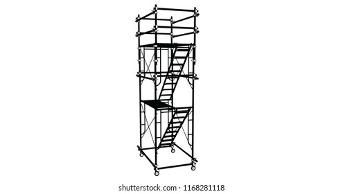 Scaffolding frame 3 floors Japanese standard type isolated on white background. Can be fill dimension or other safety standard by user. Use for construction content or scaffolding rental vendor.