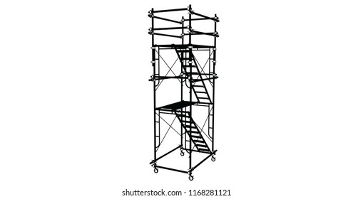 Scaffolding frame 3 floors Japanese standard type isolated on white background. Can be fill dimension or other safety standard by user. Use for construction content or scaffolding rental vendor.