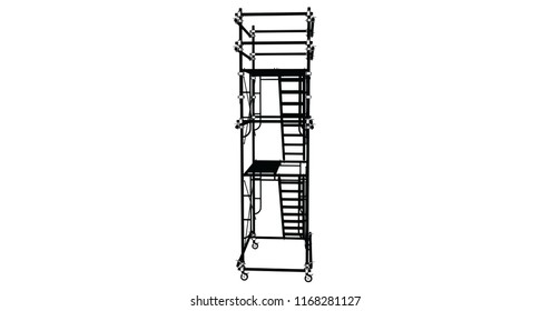 Scaffolding frame 3 floors Japanese standard type isolated on white background. Can be fill dimension or other safety standard by user. Use for construction content or scaffolding rental vendor.