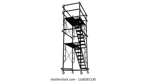 Scaffolding frame 3 floors Japanese standard type isolated on white background. Can be fill dimension or other safety standard by user. Use for construction content or scaffolding rental vendor.