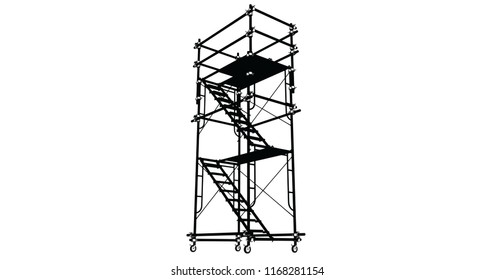 Scaffolding frame 3 floors Japanese standard type isolated on white background. Can be fill dimension or other safety standard by user. Use for construction content or scaffolding rental vendor.