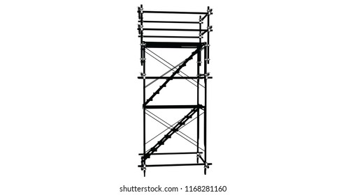 Scaffolding frame 3 floors Japanese standard type isolated on white background. Can be fill dimension or other safety standard by user. Use for construction content or scaffolding rental vendor.