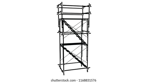 Scaffolding frame 3 floors Japanese standard type isolated on white background. Use for construction content or scaffolding rental vendor.
