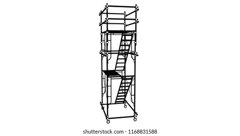 Scaffolding frame 3 floors Japanese standard type isolated on white background. Use for construction content or scaffolding rental vendor.